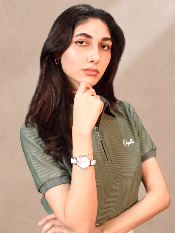2-clean Sage green thermal rib and quarter-zip detail, Orphic polo